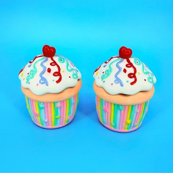 PartyLite Ceramic Cupcake Votive Candle Holder Set 2 Birthday Kitsch Retro Decor - Picture 7 of 7